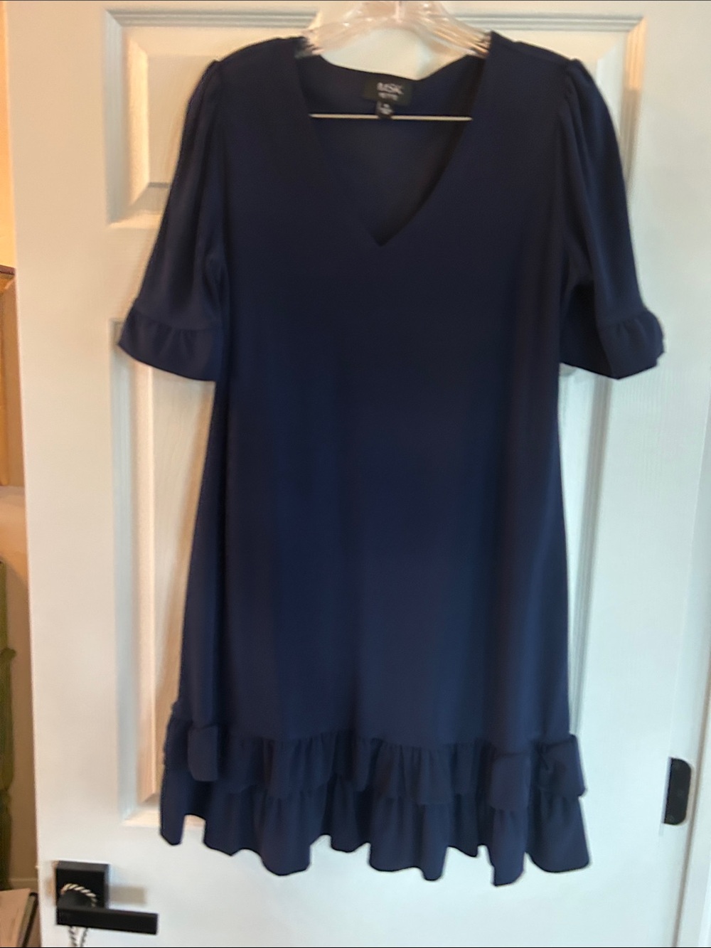 MSK Navy V-Neck Ruffle-Hem Mini Dress